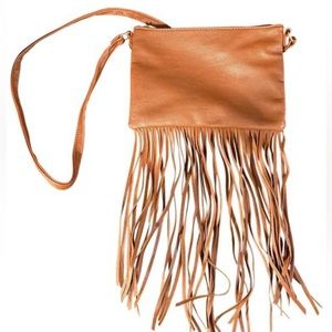 H&M BOHO Fringe Tassel Brown Faux Leather Crossbody Bag